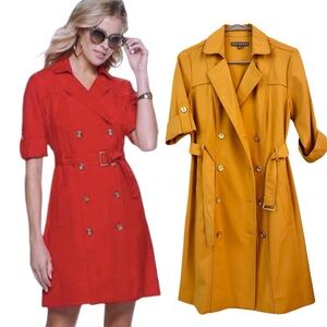Women's Sharagano YELLOW Double-Breasted Trench Dress - 4 / Small